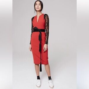 Amanda Wakeley‎ Red & Black Lace Midi Dress Size 4 Whimsigoth Dark Romance